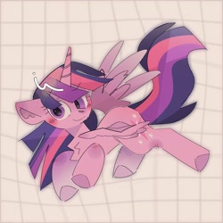 Size: 2048x2048 | Tagged: safe, artist:blairvonglitter, imported from derpibooru, twilight sparkle, alicorn, pony, female, horn, looking at you, mare, simple background, solo, tiled background, twilight sparkle (alicorn), white background, wings