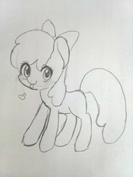 Size: 480x640 | Tagged: safe, artist:sugarcat_m, imported from derpibooru, apple bloom, earth pony, pony, female, filly, foal, heart, sketch, solo, tongue out, traditional art