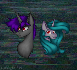 Size: 2300x2100 | Tagged: safe, artist:darklight1315, imported from derpibooru, oc, oc:darklight kvass, oc:glowlight, oc:lavender smoke, pony, unicorn, brother and sister, female, male, red eyes, siblings