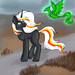 Size: 2778x2778 | Tagged: safe, artist:darklight1315, imported from derpibooru, oc, oc only, oc:pyrelight, oc:velvet remedy, balefire phoenix, phoenix, pony, unicorn, fallout equestria, chest fluff, duo, duo female, ear fluff, eyebrows, eyebrows visible through hair, female, flying, full body, grass, horn, looking at each other, looking at someone, mare, outdoors, raised leg, road, sketch, smiling, spread wings, tail, unicorn oc, wasteland, windswept mane, windswept tail, wings