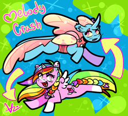 Size: 1968x1779 | Tagged: safe, artist:dewdropdodomeki, imported from derpibooru, oc, oc:melody crash, alicorn, changeling, pony, alicorn oc, changeling oc, disguise, disguised changeling, female, horn, multicolored hair, rainbow hair, wings