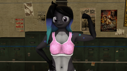 Size: 1280x720 | Tagged: safe, artist:aidenrin, imported from derpibooru, oc, oc:alissa, anthro, earth pony, 3d, arm, belly, belly button, clothes, community related, flexing, solo, sports bra, star markings, stars