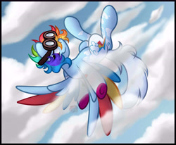 Size: 8500x7000 | Tagged: safe, artist:sadfloorlamp, imported from derpibooru, rainbow dash, pegasus, pony, cloud, cloudy, fanart, female, flying, hair over one eye, sky, solo