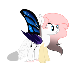 Size: 889x899 | Tagged: safe, artist:sugarcubecreationz, imported from derpibooru, oc, oc only, oc:willow, big cat, draconequus, hybrid, leopard, pony, bat wings, butterfly wings, fangs, gradient mane, interspecies offspring, offspring, parent:discord, parent:oc:sweetheart, parents:canon x oc, simple background, solo, transparent background, wings