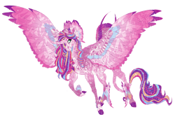 Size: 6815x4637 | Tagged: safe, artist:dragonpinkiepieadopt, imported from twibooru, princess cadance, alicorn, crystal pony, pony, alternate design, coat markings, colored hooves, crystallized, curved horn, feathered fetlocks, feathered tail, female, horn, image, leonine tail, looking at you, mare, multicolored hair, png, raised hoof, simple background, socks (coat markings), solo, spread wings, tail feathers, transparent background, wings