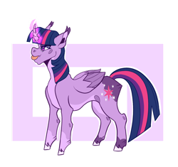 Size: 1280x1205 | Tagged: safe, artist:lizzielass, edit, editor:edits of hate, imported from twibooru, twilight sparkle, alicorn, pony, alternate design, closed wing, coat markings, colored hooves, colored wings, curved horn, ear tufts, female, horn, image, magic, magic aura, mare, png, simple background, socks (coat markings), solo, standing, tongue out, transparent background, wings