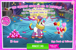 Size: 1040x684 | Tagged: safe, imported from derpibooru, ponyacci, earth pony, pony, advertisement, clown, costs real money, crack is cheaper, gameloft, gem, male, official, sale, stallion