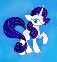 Size: 675x736 | Tagged: safe, artist:stacy_165cut, imported from derpibooru, rarity, pony, unicorn, blue background, female, horn, mare, raised hoof, simple background, solo