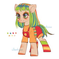Size: 1727x1718 | Tagged: safe, artist:whohwo, imported from derpibooru, oc, oc only, earth pony, pony, clothes, earth pony oc, female, mare, overalls, simple background, socks, solo, striped socks, white background
