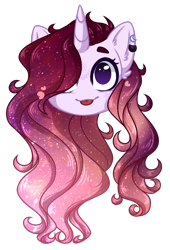 Size: 884x1300 | Tagged: safe, artist:purplegrim40, imported from derpibooru, oc, oc only, pony, unicorn, :p, commission, ear fluff, ear piercing, earring, ethereal mane, hair over one eye, horn, jewelry, piercing, simple background, smiling, solo, starry mane, tongue out, transparent background, unicorn oc, ych result