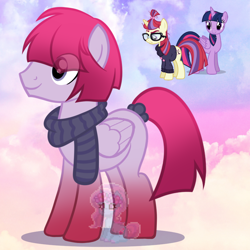 Size: 880x880 | Tagged: safe, artist:shiee-artopia223, imported from derpibooru, moondancer, twilight sparkle, alicorn, pegasus, pony, unicorn, base used, clothes, eye clipping through hair, fusion, glasses, male, scarf, stallion, tail, tail wrap, twilight sparkle (alicorn), wings