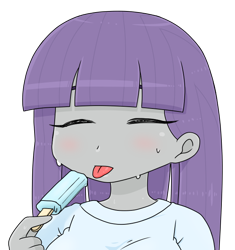 Size: 640x682 | Tagged: safe, artist:batipin, imported from derpibooru, maud pie, human, equestria girls, bust, eyelashes, eyes closed, female, food, hand, popsicle, simple background, solo, tongue out, transparent background