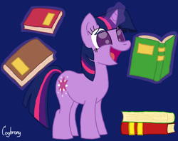 Size: 1024x811 | Tagged: safe, artist:thebrokencog, imported from derpibooru, twilight sparkle, unicorn, book, levitation, magic, simple background, telekinesis, unicorn twilight