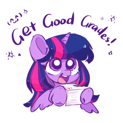 Size: 2048x2048 | Tagged: safe, artist:sunny berry, imported from derpibooru, twilight sparkle, alicorn, pony, cute, female, happy, mare, open mouth, open smile, paper, simple background, smiling, solo, stars, test, twiabetes, twilight sparkle (alicorn), white background