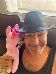 Size: 3024x4032 | Tagged: safe, imported from derpibooru, pinkie pie, human, brony, fedora, hat, irl, irl human, male, photo, plushie
