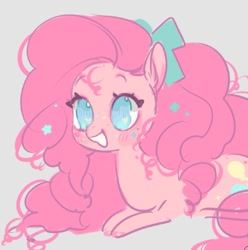 Size: 1055x1062 | Tagged: safe, artist:costly, imported from derpibooru, pinkie pie, earth pony, pony, bow, chibi, grin, hair bow, happy, smiling, solo
