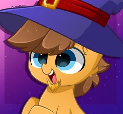 Size: 2800x2600 | Tagged: safe, artist:kittyrosie, imported from derpibooru, oc, oc only, earth pony, pony, earth pony oc, hat, open mouth, simple background, solo, white background, witch hat