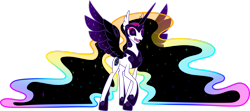 Size: 1920x851 | Tagged: safe, artist:helenosprime, imported from derpibooru, oc, oc:helenos, alicorn, pony, alicorn oc, female, horn, mare, nightmarified, simple background, solo, transparent background, wings