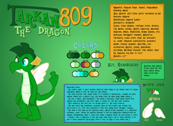 Size: 2200x1600 | Tagged: safe, artist:tarkan809, derpibooru exclusive, imported from derpibooru, oc, oc:tarkan809 the dragon, dragon, alternate hairstyle, bio, dragon oc, non-pony oc, reference sheet, solo, text, updated, updated design, vector, wings