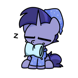 Size: 800x800 | Tagged: safe, artist:sugar morning, imported from derpibooru, oc, oc only, oc:snoozy stroll, unicorn, clothes, commission, eyes closed, hat, male, nightcap, pajamas, pillow, simple background, sleepy, solo, transparent background, ych result