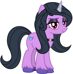 Size: 1024x1033 | Tagged: safe, artist:emeraldblast63, imported from derpibooru, izzy moonbow, pony, unicorn, eyeshadow, female, g4, g5, g5 to g4, generation leap, goth, goth izzy, lidded eyes, makeup, mare, simple background, smiling, solo, transparent background, unshorn fetlocks, vector