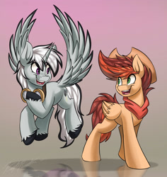 Size: 3300x3500 | Tagged: safe, artist:kaylerustone, imported from derpibooru, oc, oc only, oc:kayle rustone, alicorn, pegasus, pony, looking at each other, looking at someone, open mouth, simple background, smiling