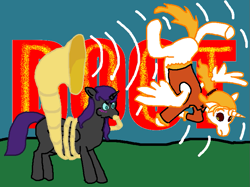 Size: 801x600 | Tagged: safe, anonymous artist, oc, oc:dyx, oc:nyx, alicorn, pony, /mlp/, 1000 hours in ms paint, 4chan, angry, behold the power of tuba, cartoon violence, clothes, colored, derp, doot, drawthread, duo, faic, female, filly, jacket, knocked silly, leather jacket, musical instrument, pratfall, requested art, simple background, slapstick, spike scrunchie, tuba, tuba gun meme