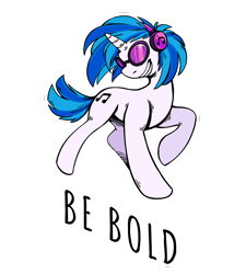 Size: 2431x2700 | Tagged: safe, artist:overlordneon, edit, editor:edits of hate, imported from twibooru, part of a set, dj pon-3, vinyl scratch, pony, unicorn, female, glasses, headphones, image, mare, png, positive ponies, simple background, smiling, solo, text, transparent background, vinyl's glasses, white outline