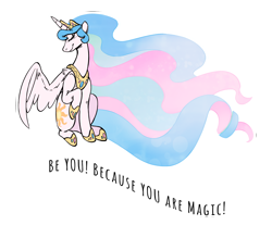 Size: 3000x2486 | Tagged: safe, artist:overlordneon, edit, editor:edits of hate, imported from twibooru, part of a set, princess celestia, alicorn, pony, eyes closed, female, flowing mane, image, mare, png, positive ponies, raised hoof, simple background, sitting, smiling, solo, text, transparent background, white outline