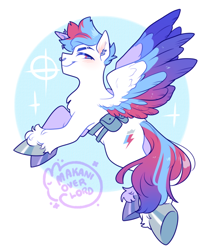 Size: 500x590 | Tagged: safe, artist:makanioverlord, imported from twibooru, zipp storm, pegasus, pony, alternate design, bag, blushing, colored hooves, colored wings, ear piercing, female, g5, image, mare, multicolored wings, nose piercing, nose ring, piercing, png, saddle bag, simple background, smiling, solo, unshorn fetlocks, wings