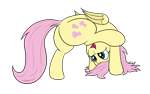 Size: 2848x1783 | Tagged: safe, artist:wapamario63, fluttershy, pegasus, pony, /mlp/ con, dock, female, mare, open mouth, raised hoof, silly, simple background, smiling, transparent background, upside down