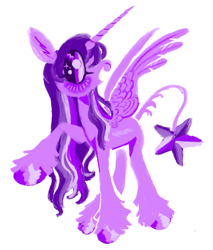 Size: 500x588 | Tagged: safe, artist:ponydoodles, artist:webkinzworldz, imported from twibooru, twilight sparkle, alicorn, pony, alternate design, colored hooves, female, image, leonine tail, mare, open mouth, png, raised hoof, simple background, solo, unshorn fetlocks, white background, wings