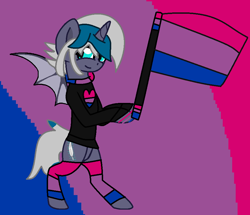 Size: 926x798 | Tagged: safe, artist:jadeharmony, artist:madzbases, imported from derpibooru, oc, oc only, oc:elizabat stormfeather, alicorn, bat pony, bat pony alicorn, pony, alicorn oc, base used, bat pony oc, bat wings, bipedal, bisexual pride flag, clothes, female, flag, heart, horn, mare, pride, pride flag, pride month, shirt, socks, solo, striped socks, wings