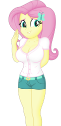 Size: 1165x2385 | Tagged: safe, artist:ah96, edit, editor:ah96, imported from derpibooru, fluttershy, human, equestria girls, arm behind back, big breasts, breast edit, breasts, busty fluttershy, cleavage, female, grin, looking at you, ms paint, shading, shy, shy smile, simple background, smiling, smiling at you, solo, transparent background