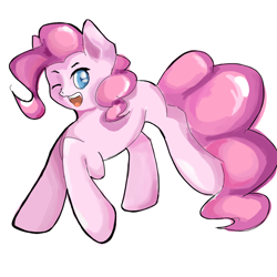 Size: 1600x1600 | Tagged: safe, artist:wimple, imported from derpibooru, pinkie pie, earth pony, pony, female, one eye closed, simple background, solo, white background, wink