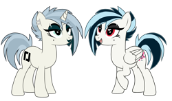 Size: 5305x3116 | Tagged: safe, artist:cross fader, imported from derpibooru, oc, oc only, oc:asty, oc:ika, pegasus, pony, unicorn, beauty mark, clothes, cutie mark, ear piercing, eyebrow piercing, eyeshadow, horn, lipstick, makeup, piercing, punk, reference sheet, short mane, simple background, socks, tomboy, transparent background, vector, watermark, wings