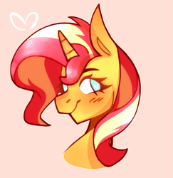 Size: 1217x1254 | Tagged: safe, artist:megatronsthiccthighs, imported from derpibooru, sunset shimmer, pony, unicorn, equestria girls, blushing, bust, portrait, simple background, solo