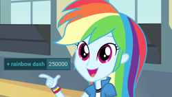 Size: 3410x1920 | Tagged: safe, edit, edited screencap, editor:itsmgh1203, imported from derpibooru, screencap, rainbow dash, human, derpibooru, equestria girls, rainbow rocks, shake your tail, cute, dashabetes, derpimilestone, female, meta, open mouth, open smile, smiling, solo, tags