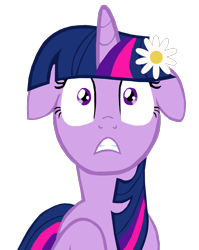 Size: 1086x1361 | Tagged: safe, artist:benpictures1, imported from derpibooru, twilight sparkle, pony, unicorn, cute, daisy (flower), ears, female, floppy ears, flower, flower in hair, frown, gritted teeth, inkscape, mare, raised hoof, raised leg, scared, simple background, solo, teeth, transparent background, twiabetes, unicorn twilight, vector