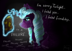 Size: 4093x2894 | Tagged: safe, artist:julunis14, imported from derpibooru, opaline arcana, alicorn, pony, spoiler:g5, spoiler:my little pony: make your mark, book, book of harmony, braid, chest fluff, crying, ear fluff, eyeshadow, failure, female, g5, magic, makeup, mare, markings, my little pony: make your mark, solo