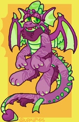 Size: 395x606 | Tagged: safe, artist:uppypups, imported from derpibooru, spike, dragon, abstract background, alternate design, fur, male, older, older spike, solo, tongue out, winged spike, wings