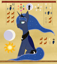 Size: 2400x2718 | Tagged: safe, artist:drakang, imported from derpibooru, princess luna, alicorn, pony, egypt, egyptian, egyptian pony, female, hair, mare, solo, wall