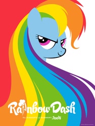 Size: 960x1280 | Tagged: safe, alternate version, artist:michael de pippo, imported from derpibooru, part of a set, rainbow dash, pegasus, pony, bust, comic con, female, mare, official, portrait, poster, solo