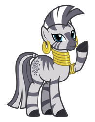 Size: 2500x3200 | Tagged: safe, artist:deroach, imported from derpibooru, zecora, abstract background, female, raised hoof, show accurate, simple background, smiling, solo, transparent background, vector