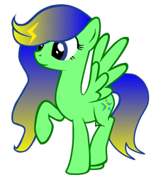 Size: 749x800 | Tagged: safe, artist:mlgskittles, imported from derpibooru, oc, oc only, oc:thunderbreeze, pegasus, pony, equestria girls, female, full body, gradient mane, gradient tail, hooves, mare, pegasus oc, raised hoof, raised leg, show accurate, simple background, solo, spread wings, standing, standing on two hooves, tail, transparent background, wings