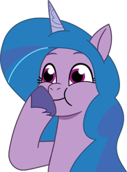Size: 1835x2500 | Tagged: safe, artist:nicogamer3000, imported from derpibooru, izzy moonbow, pony, unicorn, spoiler:g5, spoiler:my little pony: tell your tale, spoiler:tyts01e12, .svg available, :t, bust, female, g5, high res, hoof over mouth, hooves, horn, mare, my little pony: tell your tale, show accurate, simple background, smiling, solo, svg, tell your tale accurate, the game is ahoof, trace, transparent background, unshorn fetlocks, vector