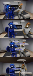 Size: 1440x3263 | Tagged: safe, artist:spud, imported from derpibooru, button mash, princess luna, alicorn, anthro, earth pony, comic:family bonds, 3d, bed, conversation, dialogue, implied buttoncest, implied incest, room, source filmmaker, speech bubble, surprised