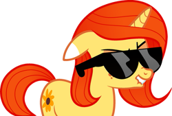 Size: 519x350 | Tagged: safe, artist:mixiepie, imported from derpibooru, oc, oc only, pony, unicorn, ears back, horn, lip bite, simple background, solo, sunglasses, tail, transparent background, unicorn oc