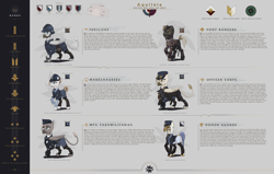 Size: 4880x3110 | Tagged: safe, artist:callsign-echo, imported from derpibooru, oc, oc only, griffon, pony, equestria at war mod, blue eyes, clothes, coat, female, folded wings, french, griffon oc, hat, helmet, infographic, male, mare, military uniform, pony oc, reference sheet, text, uniform, wings, yellow eyes