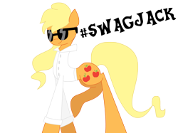 Size: 2592x1936 | Tagged: safe, artist:alicornoverlord, imported from derpibooru, applejack, earth pony, pony, 2014, female, mare, old art, simple background, solo, sunglasses, swag, transparent background, white shirt